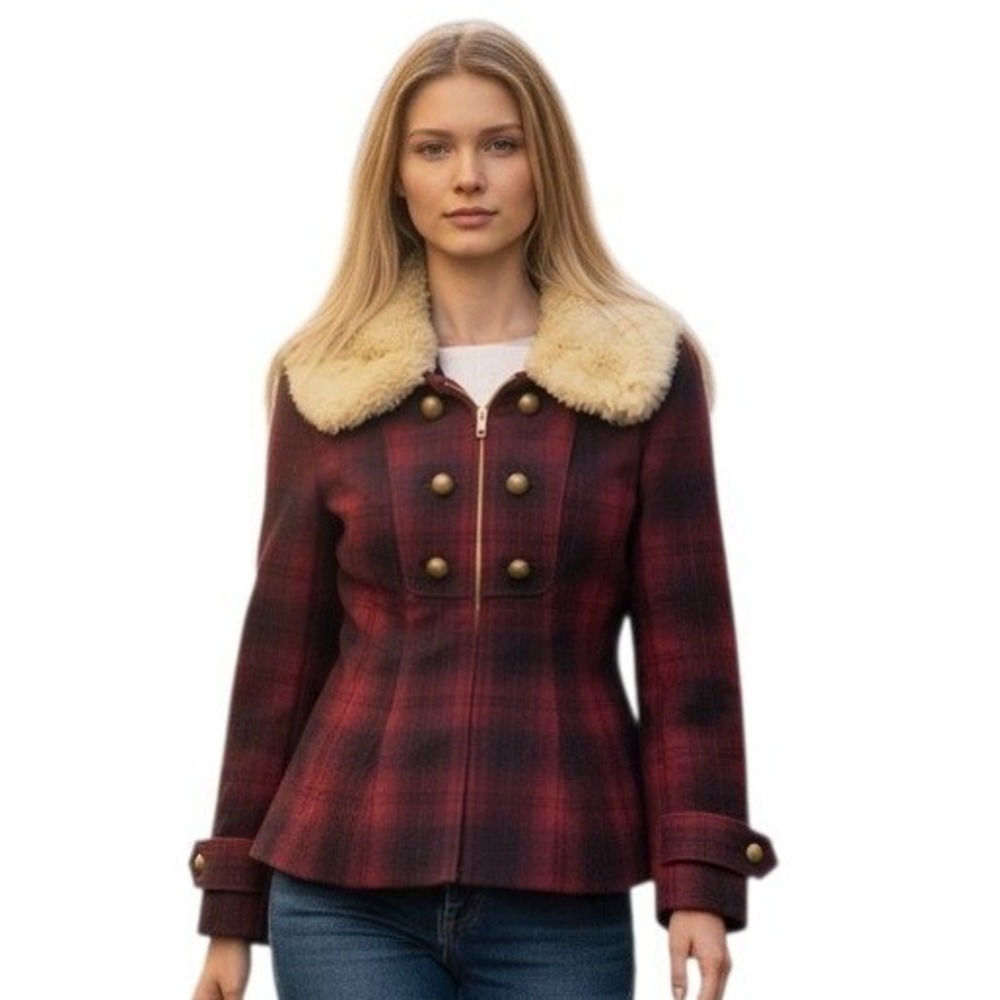 Anthropologie Elevenses Women's size 8 Plaid Lumberjane Cozy Peplum Wool Jacket
